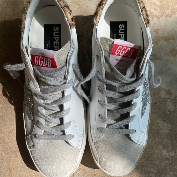White, silver star, leopard heel, Golden Goose Super- Star Classic with List - Picture 3 of 13
